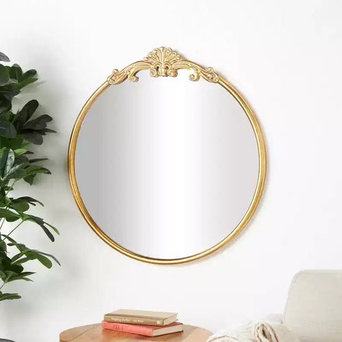 Specchio da parete rotondo in metallo barocco ornato da 32"x30" - Nessun assemblaggio, stile vintage, montaggio a parete