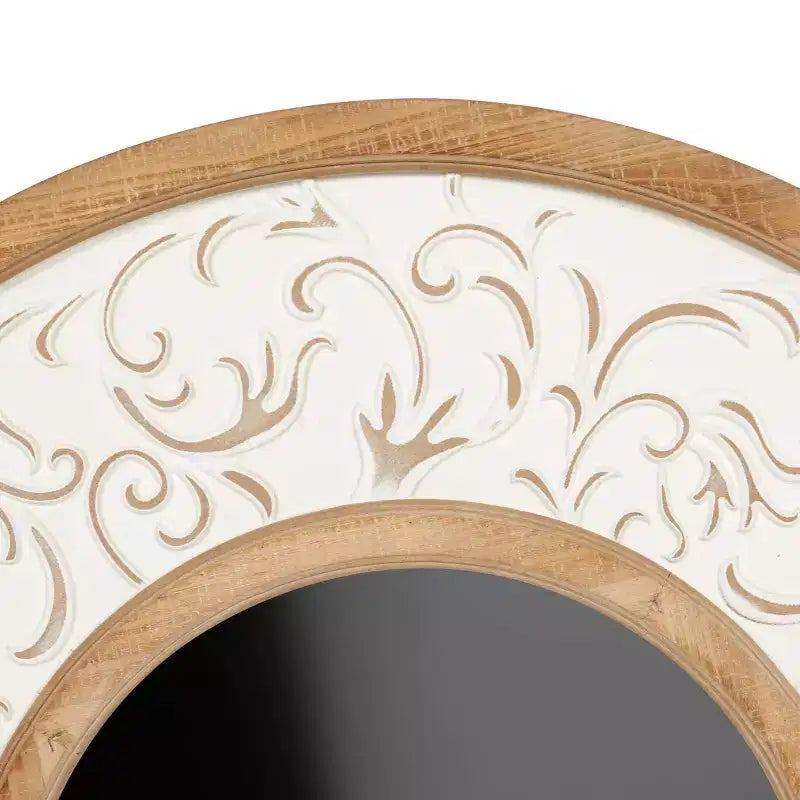 Specchio con Metallo Goffrato Bianco - Olivia & May: Stile Farmhouse, Nessun Montaggio, Cornice in MDF, Rotondo 31,5"
