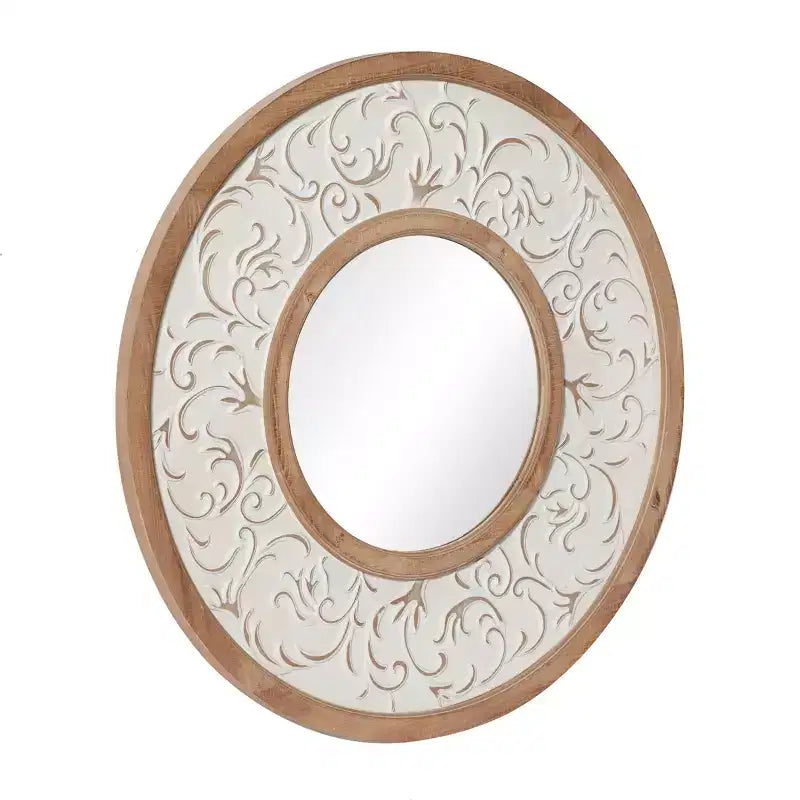 Specchio con Metallo Goffrato Bianco - Olivia & May: Stile Farmhouse, Nessun Montaggio, Cornice in MDF, Rotondo 31,5"