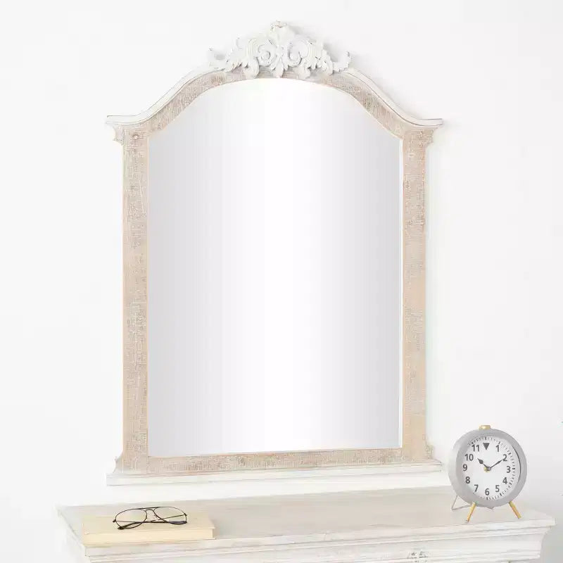 Olivia & May Specchio da parete con cornice in legno ad arco, 94x71 cm, con Distressing Marrone Crema - Nessun montaggio, Decorazione moderna