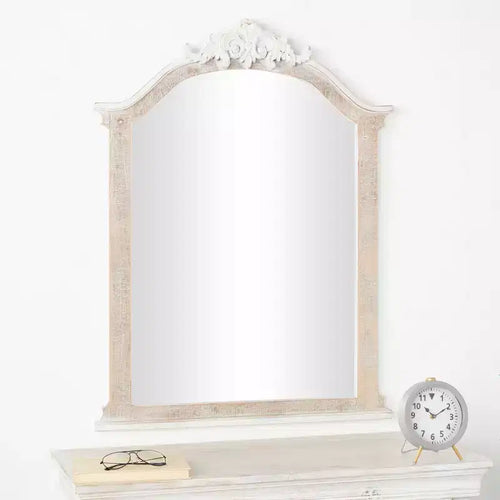 Specchio da Parete a Pergamena in Legno ad Arco 37"x28" con Dettagli Invecchiati Marroni Crema - Nessun Montaggio, Decorazione Moderna