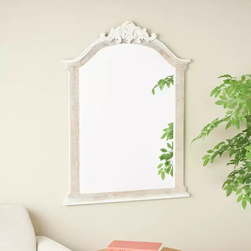 Olivia & May Specchio da parete con cornice in legno ad arco, 94x71 cm, con Distressing Marrone Crema - Nessun montaggio, Decorazione moderna