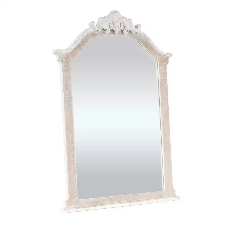 Olivia & May Specchio da parete con cornice in legno ad arco, 94x71 cm, con Distressing Marrone Crema - Nessun montaggio, Decorazione moderna