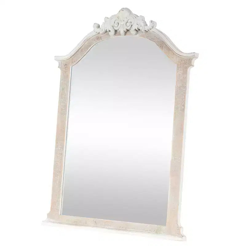 Olivia & May Specchio da parete con cornice in legno ad arco, 94x71 cm, con Distressing Marrone Crema - Nessun montaggio, Decorazione moderna