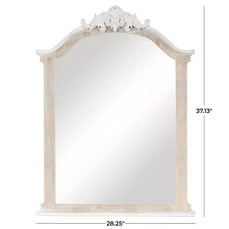 Olivia & May Specchio da parete con cornice in legno ad arco, 94x71 cm, con Distressing Marrone Crema - Nessun montaggio, Decorazione moderna