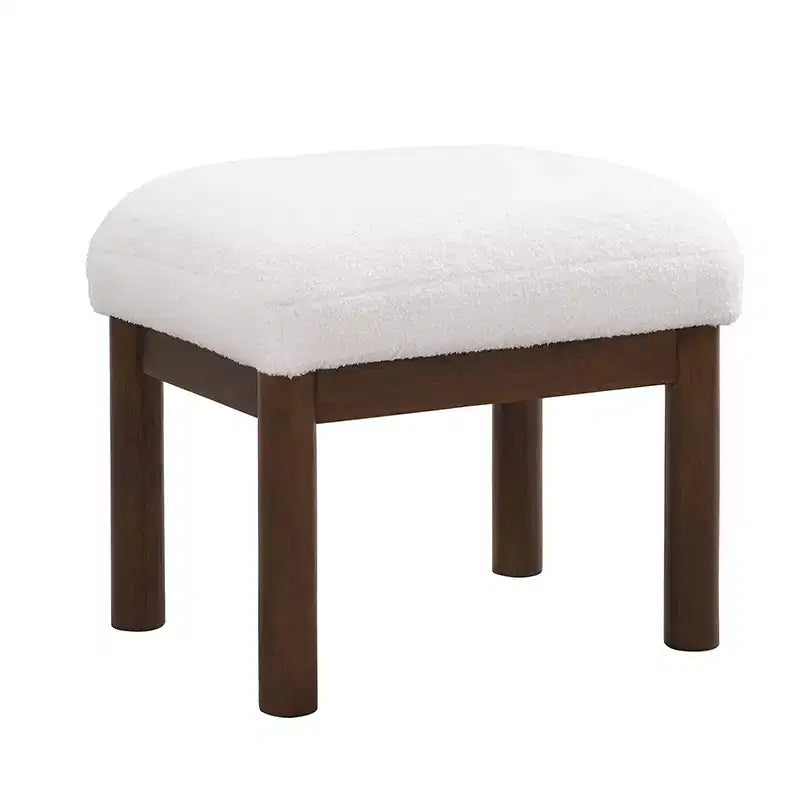 Poltrona Mid-Century con Pouf, Comoda Poltrona in Tessuto con Struttura in Legno Massello per Soggiorno, Bianco - ModernLuxe