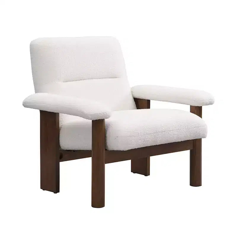 Poltrona Mid-Century con Pouf, Comoda Poltrona in Tessuto con Struttura in Legno Massello per Soggiorno, Bianco - ModernLuxe