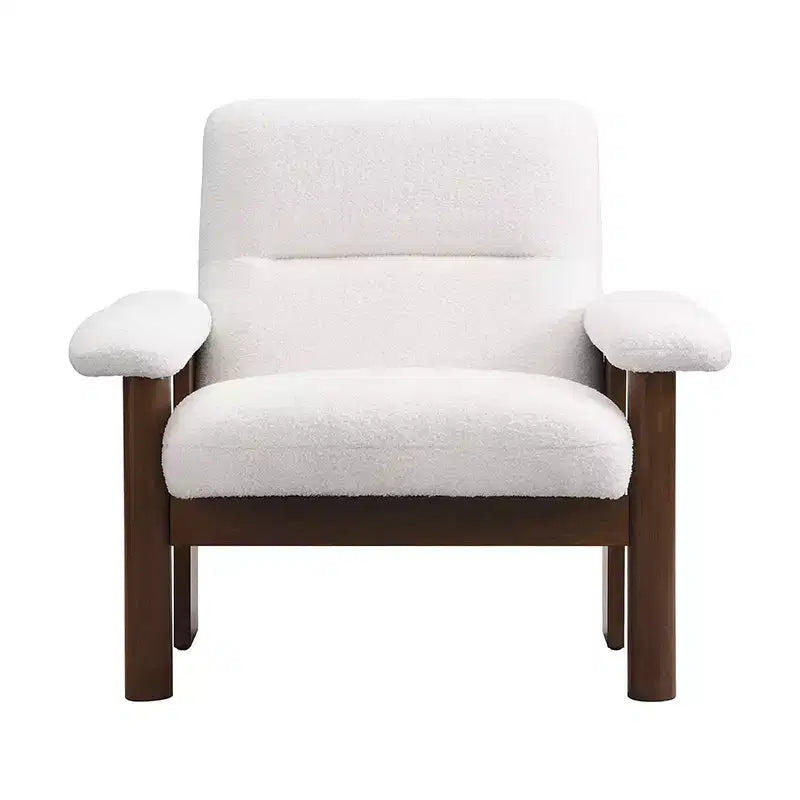Poltrona Mid-Century con Pouf, Comoda Poltrona in Tessuto con Struttura in Legno Massello per Soggiorno, Bianco - ModernLuxe