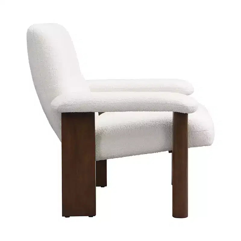 Poltrona Mid-Century con Pouf, Comoda Poltrona in Tessuto con Struttura in Legno Massello per Soggiorno, Bianco - ModernLuxe