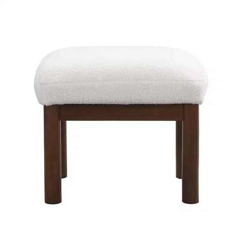 Poltrona Mid-Century con Pouf, Comoda Poltrona in Tessuto con Struttura in Legno Massello per Soggiorno, Bianco - ModernLuxe