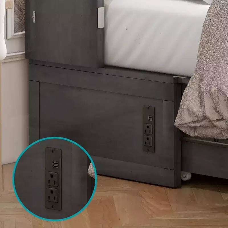 Letto a scomparsa matrimoniale moderno con materasso, stazione di ricarica USB integrata e cassetti