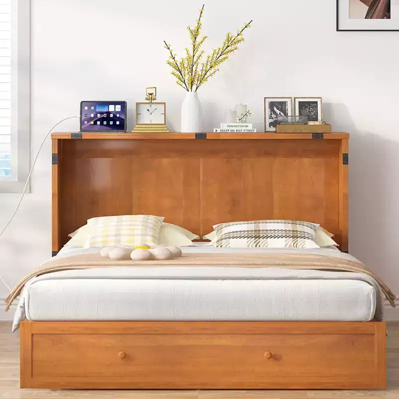 Letto a scomparsa matrimoniale moderno con materasso, stazione di ricarica USB integrata e cassetti