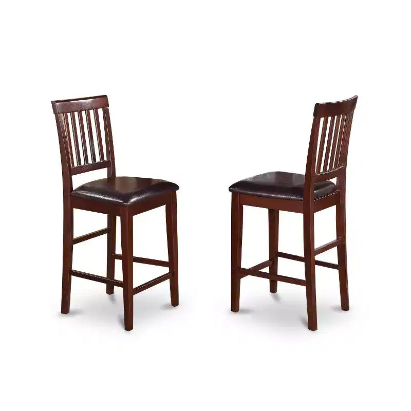 Set da pranzo quadrato in mogano, altezza bancone, 3 pezzi