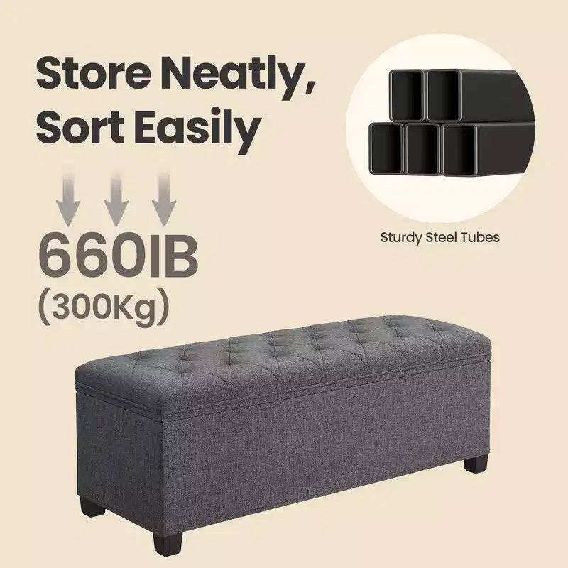 43.3 Panca Contenitore Ottomana, Poggiapiedi con Gambe, Ottomana con Contenitore, Panca Rettangolare da Fondo Letto, Baule Contenitore, Carico fino a 299 kg, Robusta