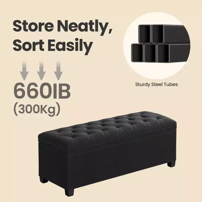 43.3 Panca Contenitore Ottomana, Poggiapiedi con Gambe, Ottomana con Contenitore, Panca Rettangolare da Fondo Letto, Baule Contenitore, Carico fino a 299 kg, Robusta