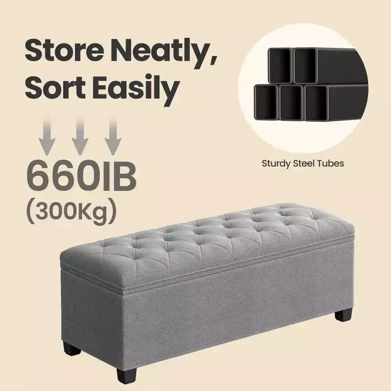 43.3 Panca Contenitore Ottomana, Poggiapiedi con Gambe, Ottomana con Contenitore, Panca Rettangolare da Fondo Letto, Baule Contenitore, Carico fino a 299 kg, Robusta