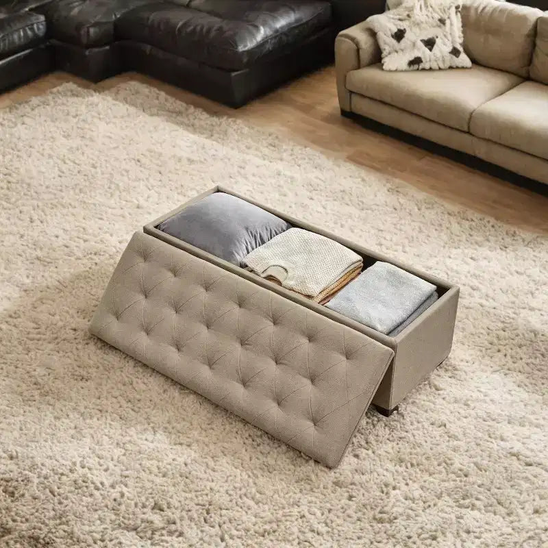 43.3 Panca Contenitore Ottomana, Poggiapiedi con Gambe, Ottomana con Contenitore, Panca Rettangolare da Fondo Letto, Baule Contenitore, Carico fino a 299 kg, Robusta