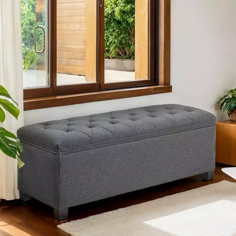 43.3 Panca Contenitore Ottomana, Poggiapiedi con Gambe, Ottomana con Contenitore, Panca Rettangolare da Fondo Letto, Baule Contenitore, Carico fino a 299 kg, Robusta