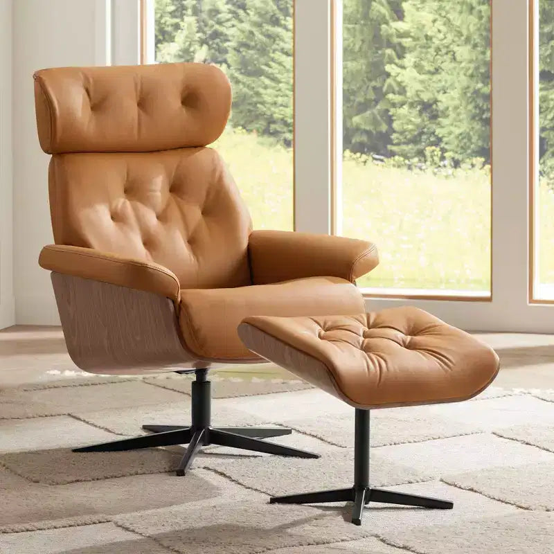 Poltrona Reclinabile Moderna con Pouf Poggiapiedi, Reclinazione Manuale Confortevole per Camera da Letto