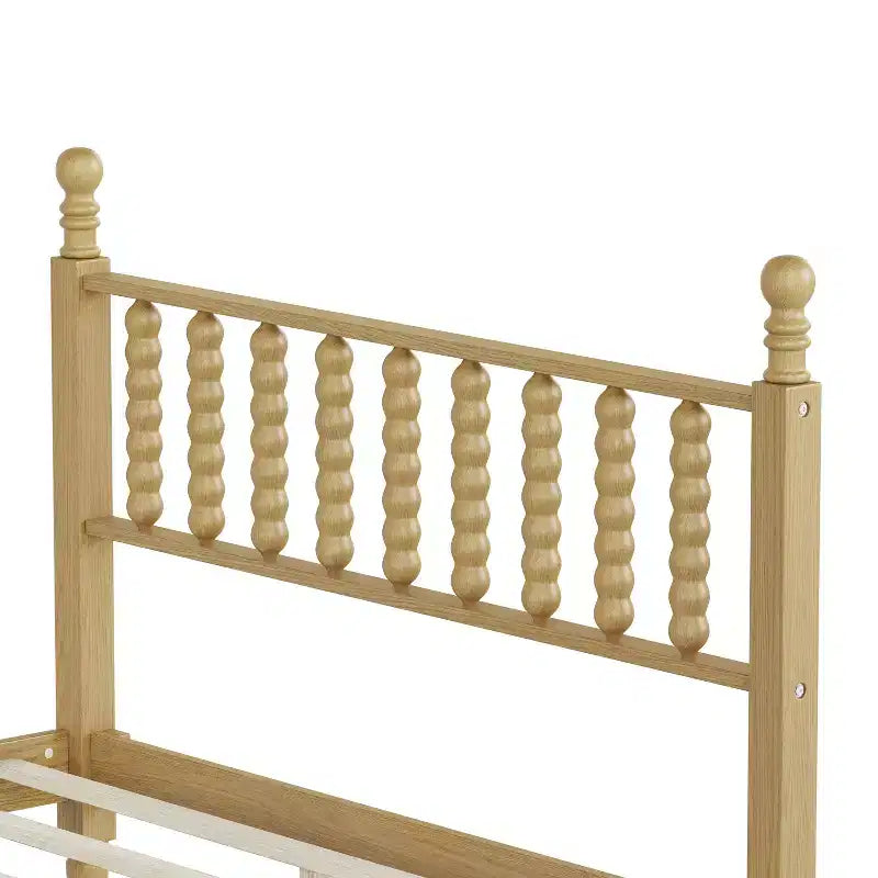 Letto a piattaforma in legno King Size con testiera a zucca, telaio letto in stile retrò, nessuna necessità di box spring, noce/naturale - ModernLuxe