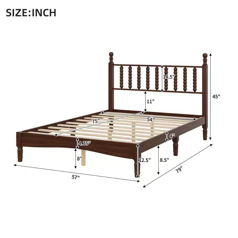 Letto a piattaforma in legno King Size con testiera a zucca, telaio letto in stile retrò, nessuna necessità di box spring, noce/naturale - ModernLuxe