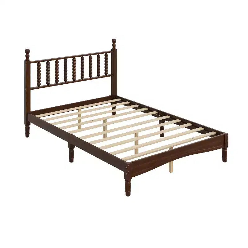 Letto a piattaforma in legno King Size con testiera a zucca, telaio letto in stile retrò, nessuna necessità di box spring, noce/naturale - ModernLuxe