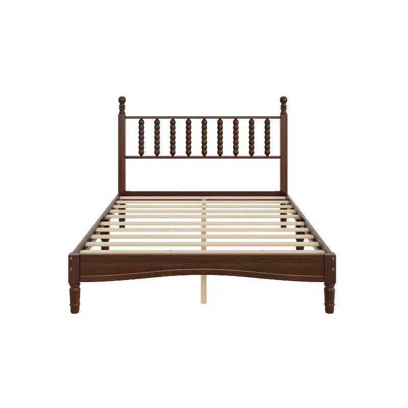 Letto a piattaforma in legno King Size con testiera a zucca, telaio letto in stile retrò, nessuna necessità di box spring, noce/naturale - ModernLuxe