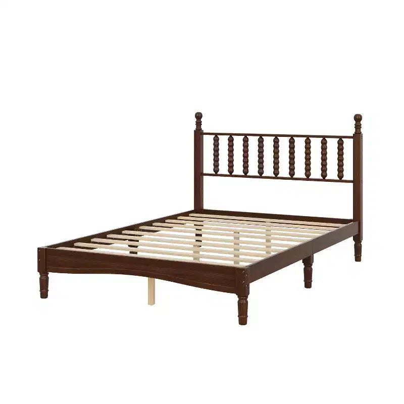 Letto a piattaforma in legno King Size con testiera a zucca, telaio letto in stile retrò, nessuna necessità di box spring, noce/naturale - ModernLuxe