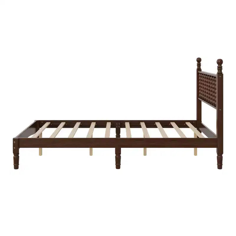 Letto a piattaforma in legno King Size con testiera a zucca, telaio letto in stile retrò, nessuna necessità di box spring, noce/naturale - ModernLuxe