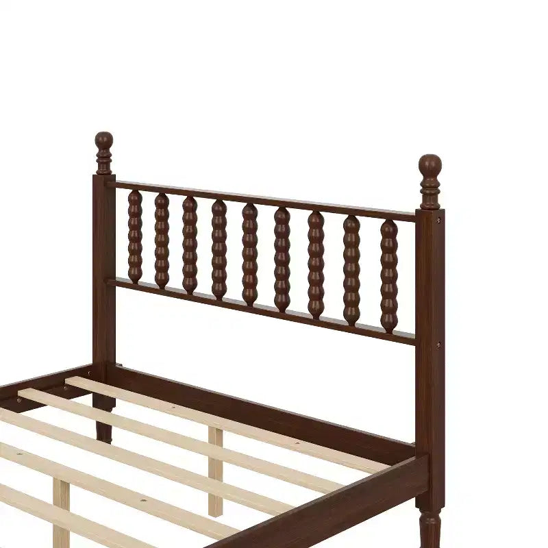 Letto a piattaforma in legno King Size con testiera a zucca, telaio letto in stile retrò, nessuna necessità di box spring, noce/naturale - ModernLuxe
