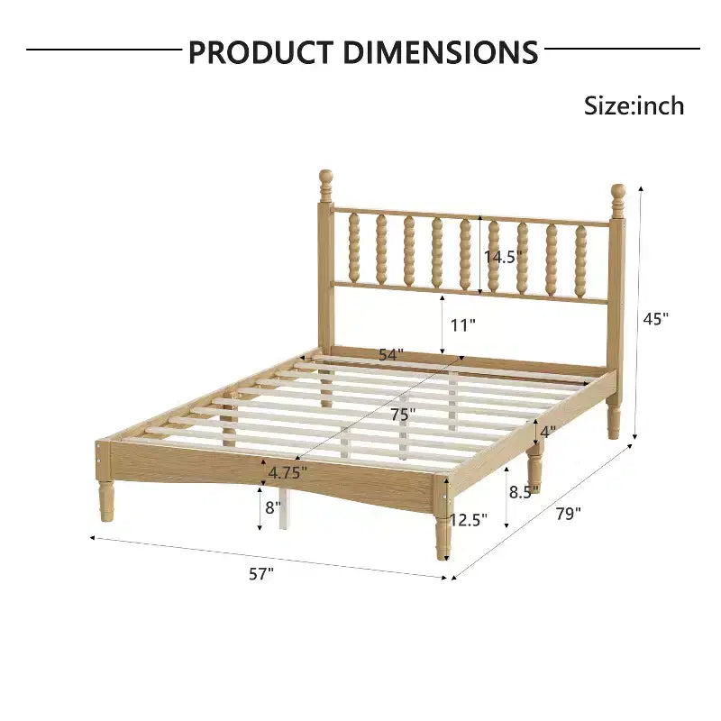 Letto a piattaforma in legno King Size con testiera a zucca, telaio letto in stile retrò, nessuna necessità di box spring, noce/naturale - ModernLuxe