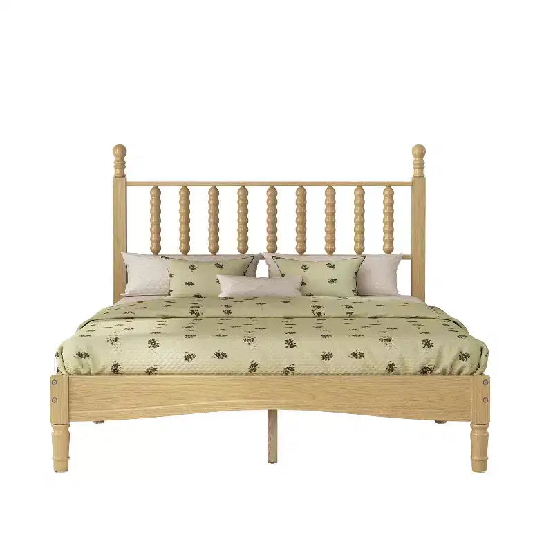 Letto a piattaforma in legno King Size con testiera a zucca, telaio letto in stile retrò, nessuna necessità di box spring, noce/naturale - ModernLuxe