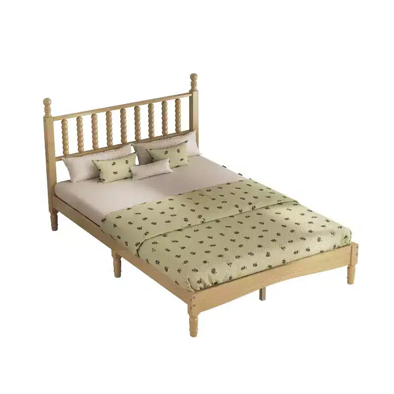 Letto a piattaforma in legno King Size con testiera a zucca, telaio letto in stile retrò, nessuna necessità di box spring, noce/naturale - ModernLuxe