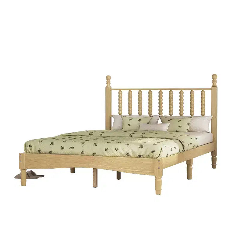 Letto a piattaforma in legno King Size con testiera a zucca, telaio letto in stile retrò, nessuna necessità di box spring, noce/naturale - ModernLuxe