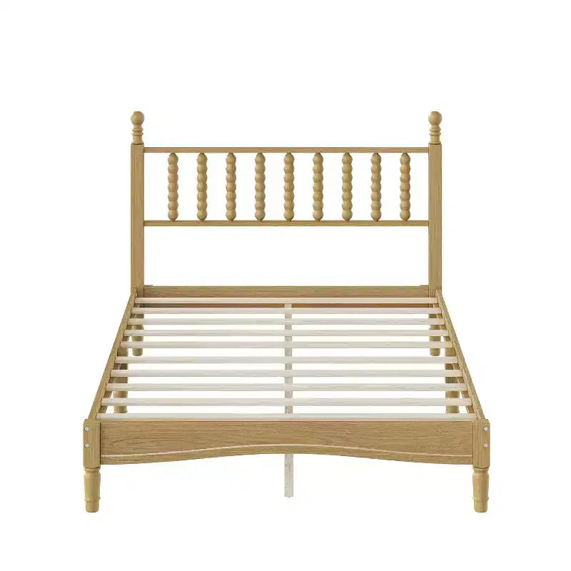 Letto a piattaforma in legno King Size con testiera a zucca, telaio letto in stile retrò, nessuna necessità di box spring, noce/naturale - ModernLuxe