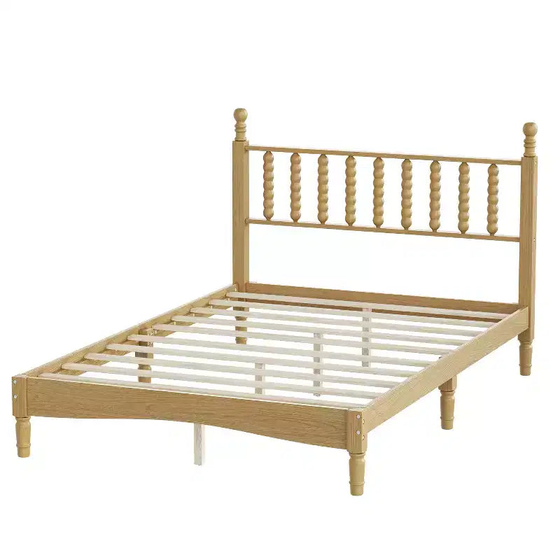 Letto a piattaforma in legno King Size con testiera a zucca, telaio letto in stile retrò, nessuna necessità di box spring, noce/naturale - ModernLuxe