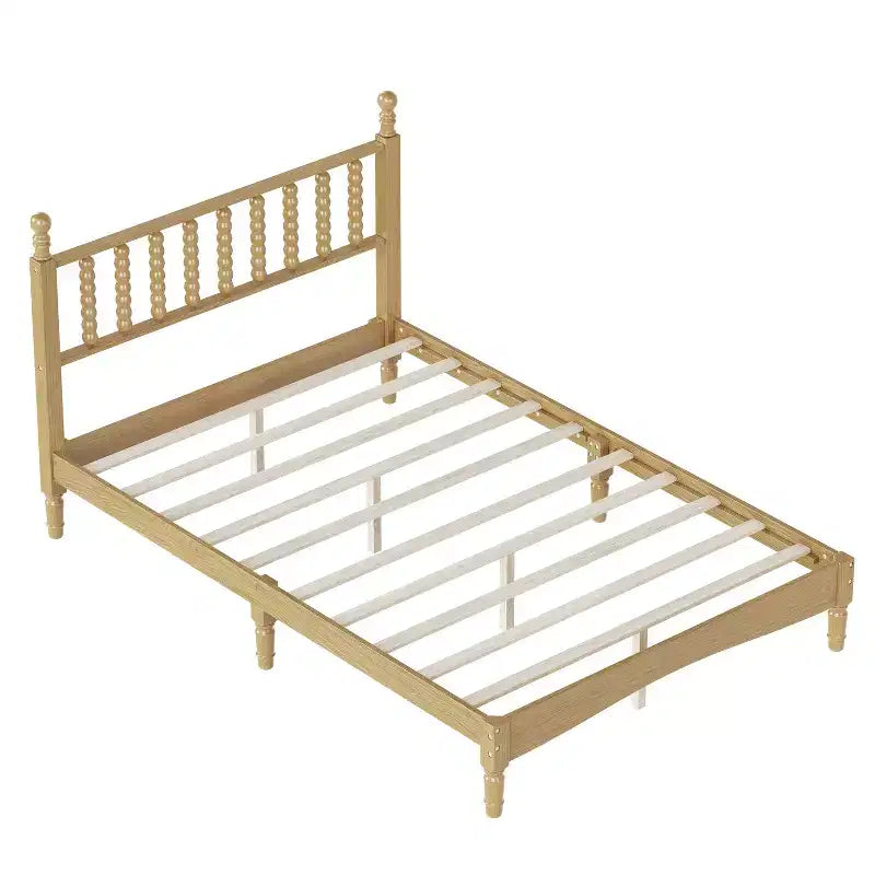 Letto a piattaforma in legno King Size con testiera a zucca, telaio letto in stile retrò, nessuna necessità di box spring, noce/naturale - ModernLuxe