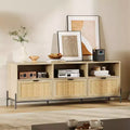 TV Stand for 75 inch,Modern Entertainment Center with 3 Drawers,TV Console with Heavy Duty Metal Leg,Rattan TV Stand for Living Room, Bedroom