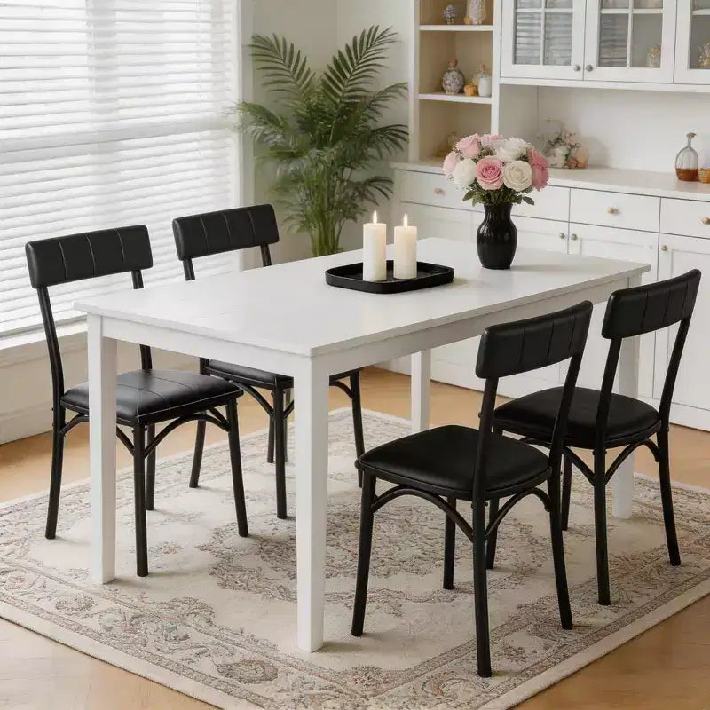 Dining Chairs Set of 4, PU Leather Kitchen Chairs, Dining Room Upholstered Chairs Set, Black Chair for Various Tables, Kitchen, Apartment