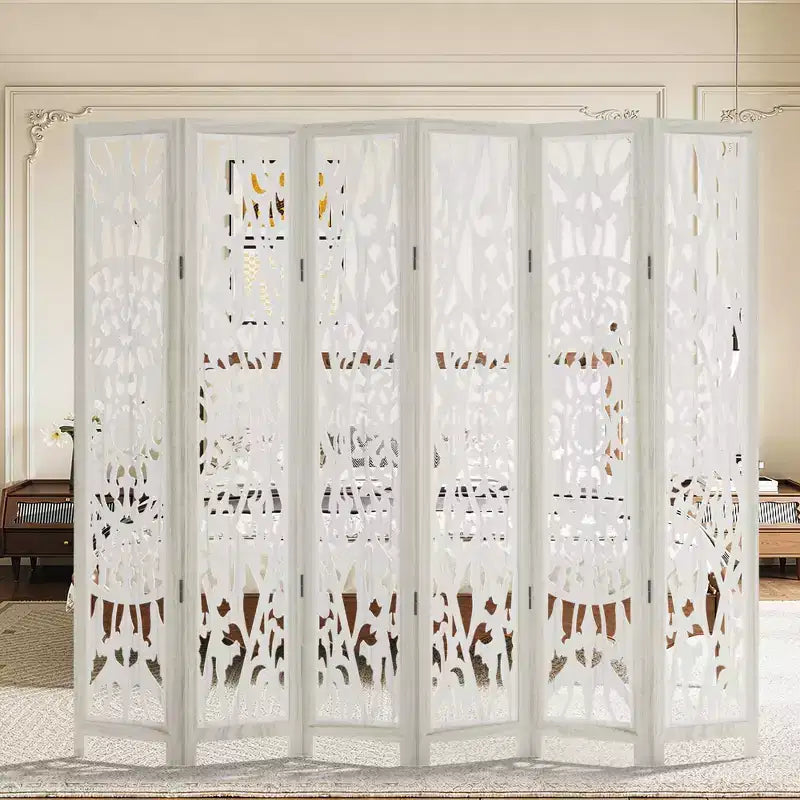 MAYEERTY 95*67 in Wood Room Divider Folding Privacy Screen Freestanding Partition for Indoor, 6-Panels, White