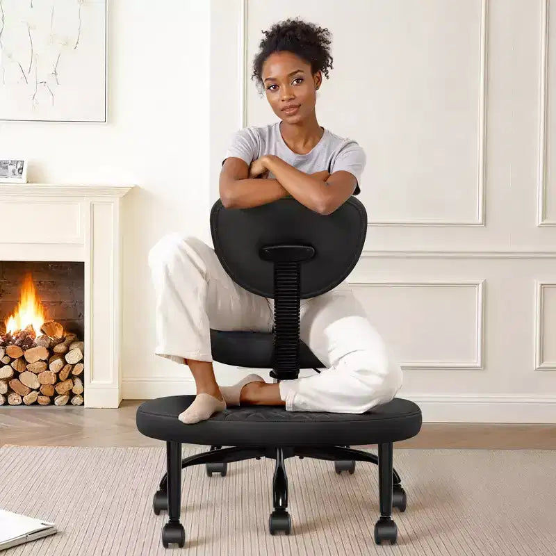 Sedia da ufficio con gambe e ruote, Sedia da meditazione, Sedia da scrivania ADHD per adulti, Nera