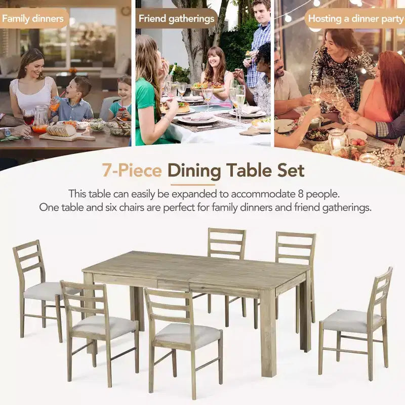 Set da pranzo da 7 pezzi estensibile in legno con sedie imbottite