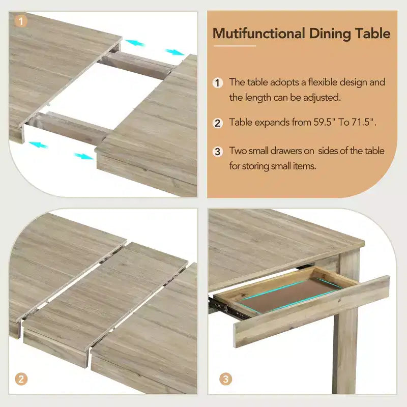 Set da pranzo da 7 pezzi estensibile in legno con sedie imbottite