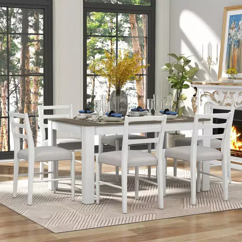 Set da pranzo da 7 pezzi estensibile in legno con sedie imbottite