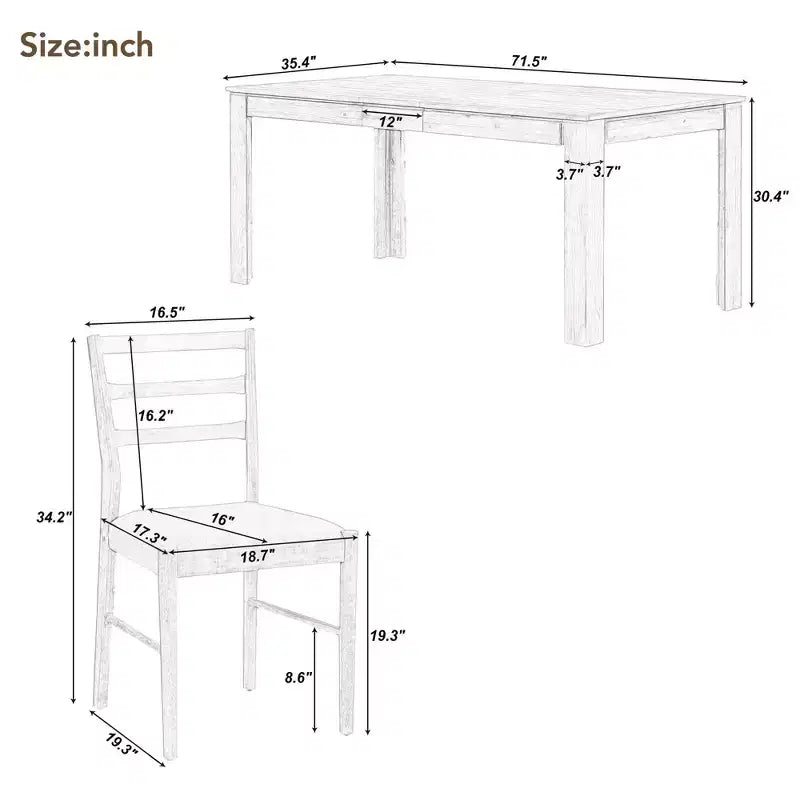 Set da pranzo da 7 pezzi estensibile in legno con sedie imbottite