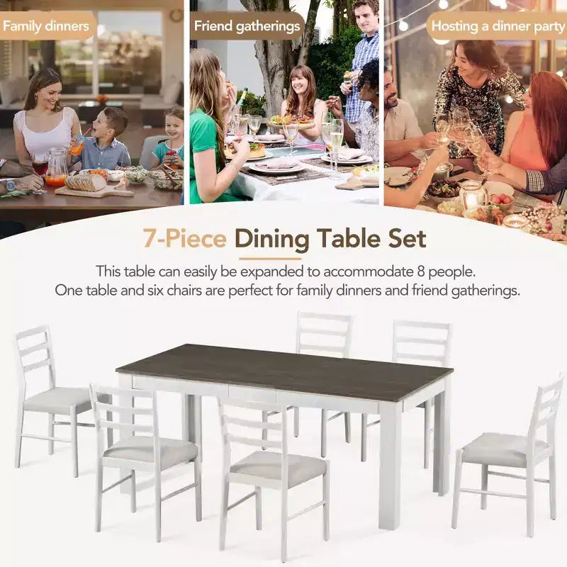 Set da pranzo da 7 pezzi estensibile in legno con sedie imbottite