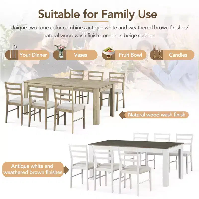 Set da pranzo da 7 pezzi estensibile in legno con sedie imbottite