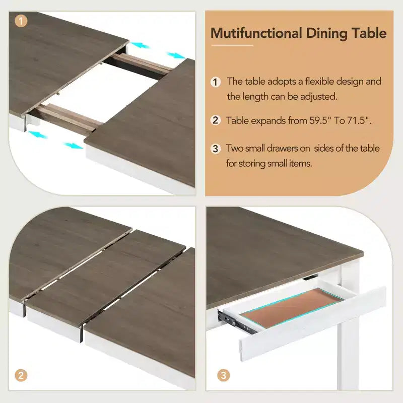 Set da pranzo da 7 pezzi estensibile in legno con sedie imbottite
