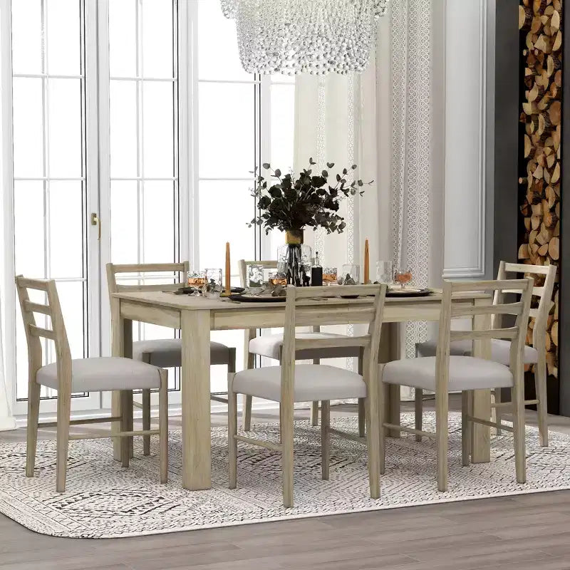 Set da pranzo da 7 pezzi estensibile in legno con sedie imbottite