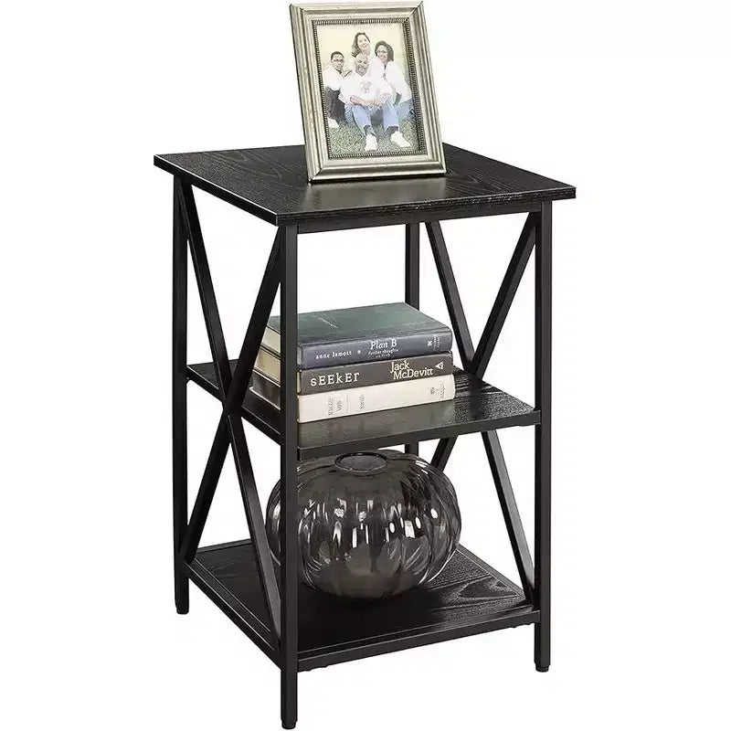 Tavolino con ripiano, lati in vetro temperato, piano spazioso e ripiano inferiore per libri e accessori